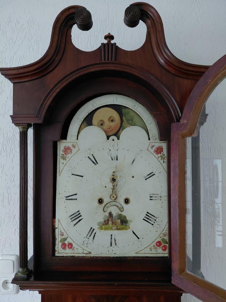 Staand horloge met maanstand en beschilderde wijzerplaat, Ophalen of Verzenden