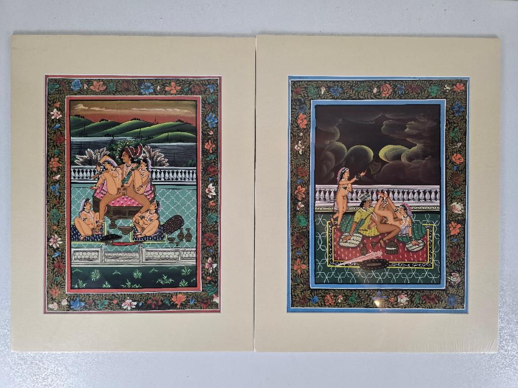 Miniatuurschilderingen Kama Sutra, textiel, India, 19e eeuw, Ophalen of Verzenden