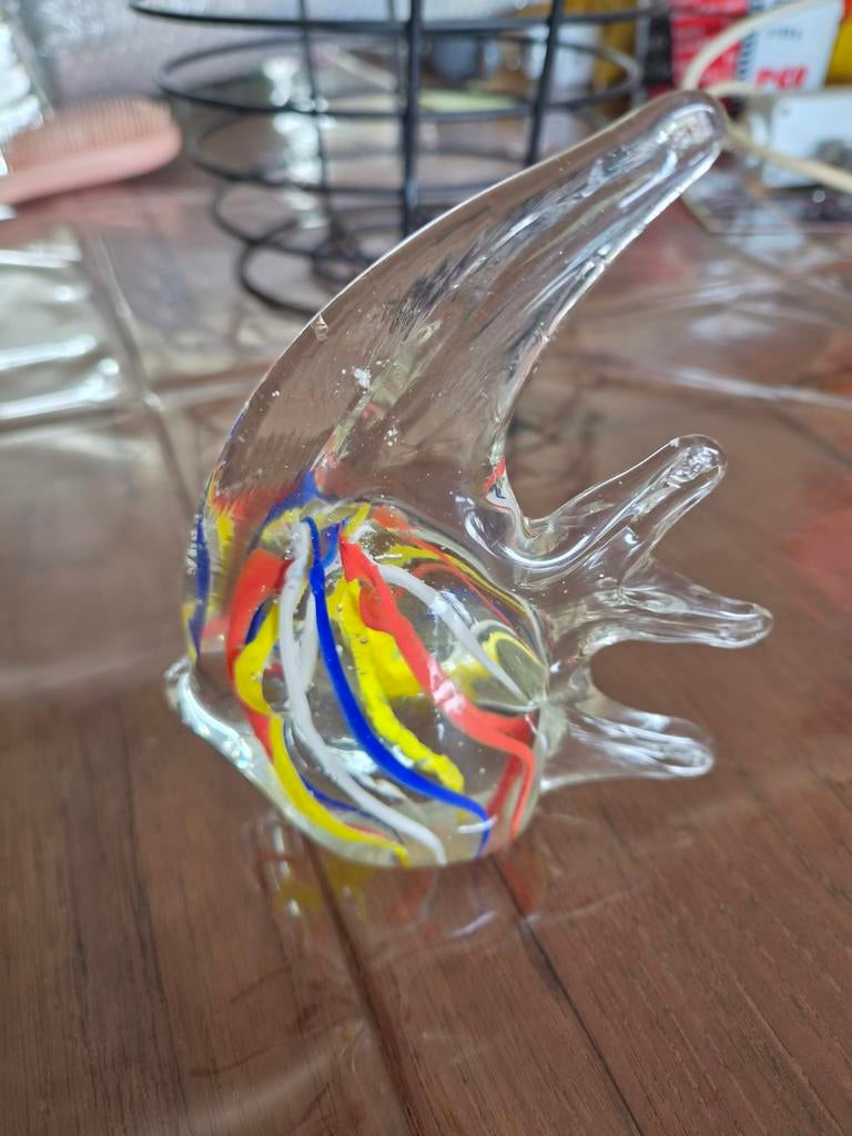 Murano Kunstglas - Vissen sculptuur met Zanfirico., Ophalen of Verzenden