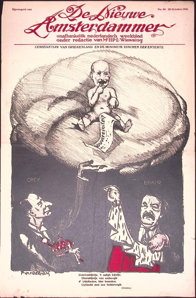 Griekenland en de entente op spotprent, Antiek en Kunst, Kunst | Litho's en Zeefdrukken, Ophalen