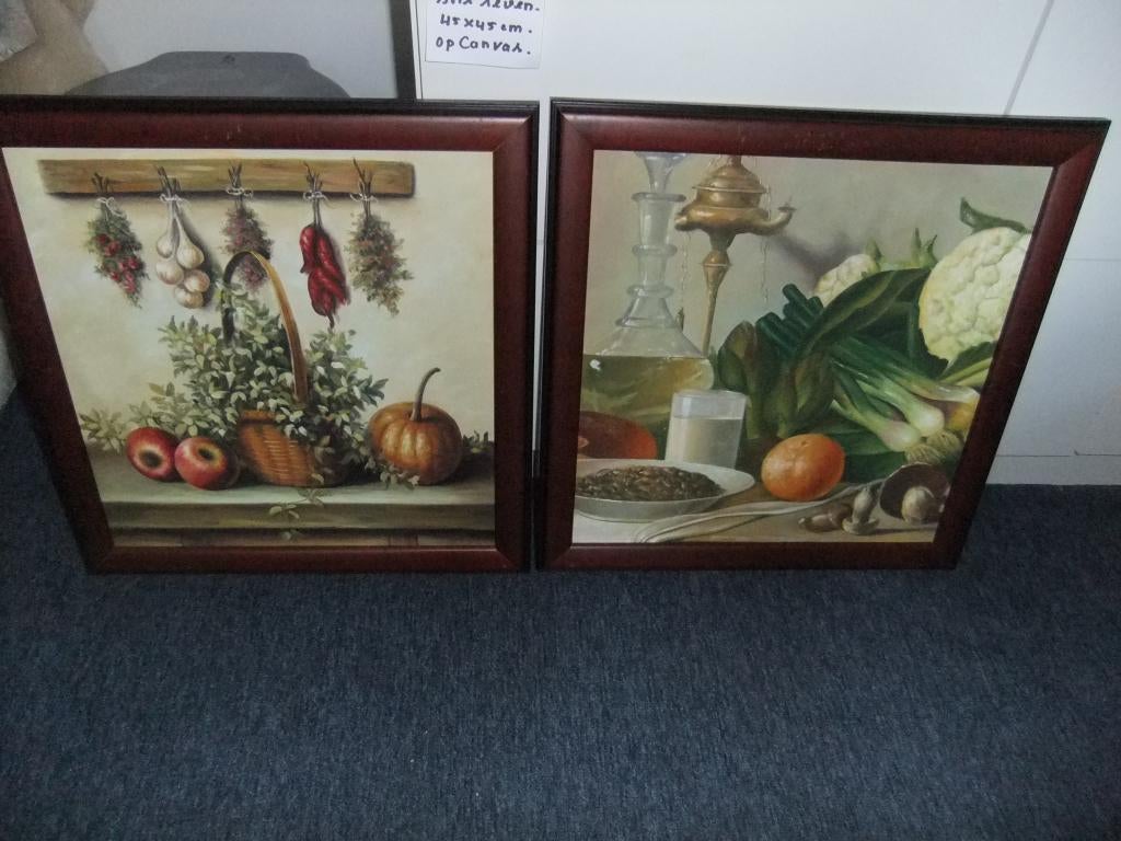 Set van 2 Schilderijen: Keukenstillevens tot 9-4-26 halen, Ophalen of Verzenden