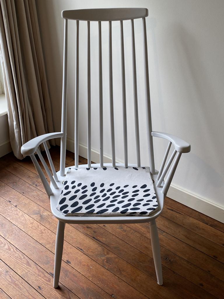 vintage spijlenstoel Tapiovaara stijl, design Pastou, 1960, Huis en Inrichting, Stoelen, Zo goed als nieuw, Eén, Hout, Wit, Ophalen