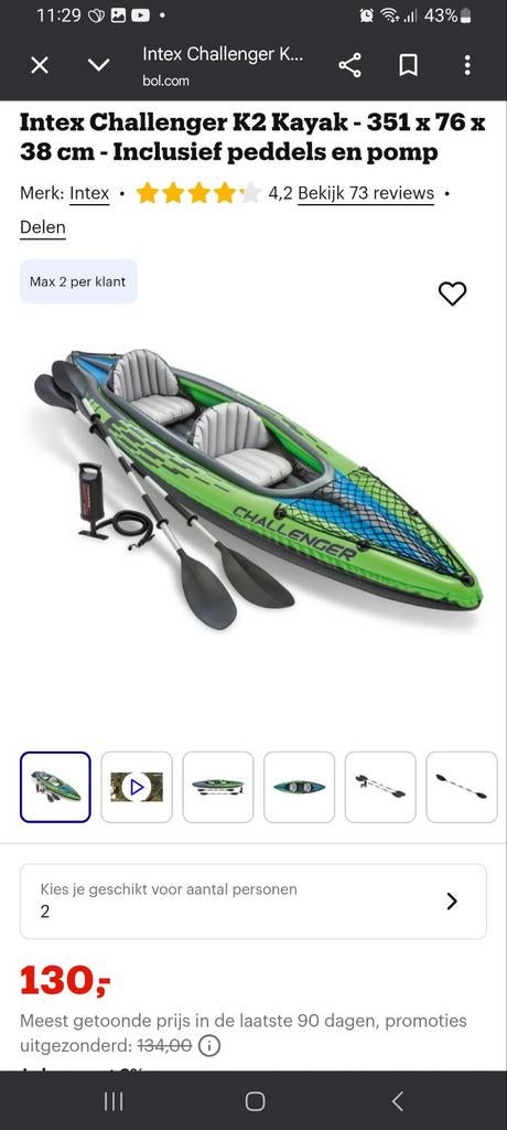Intex Challenger K2 Kayak/kano, Ophalen of Verzenden