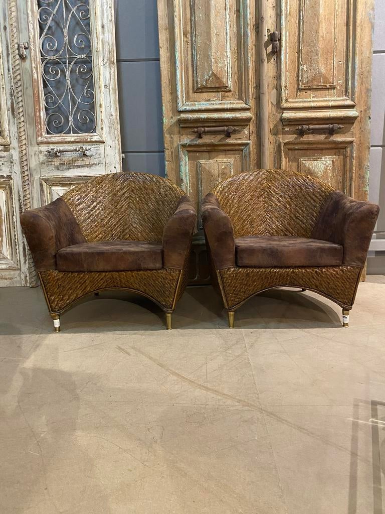 Vintage 5-delige loungeset van riet/rotan, Huis en Inrichting, Fauteuils, Minder dan 75 cm, Ophalen of Verzenden, Zo goed als nieuw