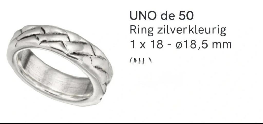 UNO de 50 Ring zilverkleurig 18-18.5 mm, Sieraden, Tassen en Uiterlijk, Ringen, Heer, Nieuw, Ophalen of Verzenden, Zilver