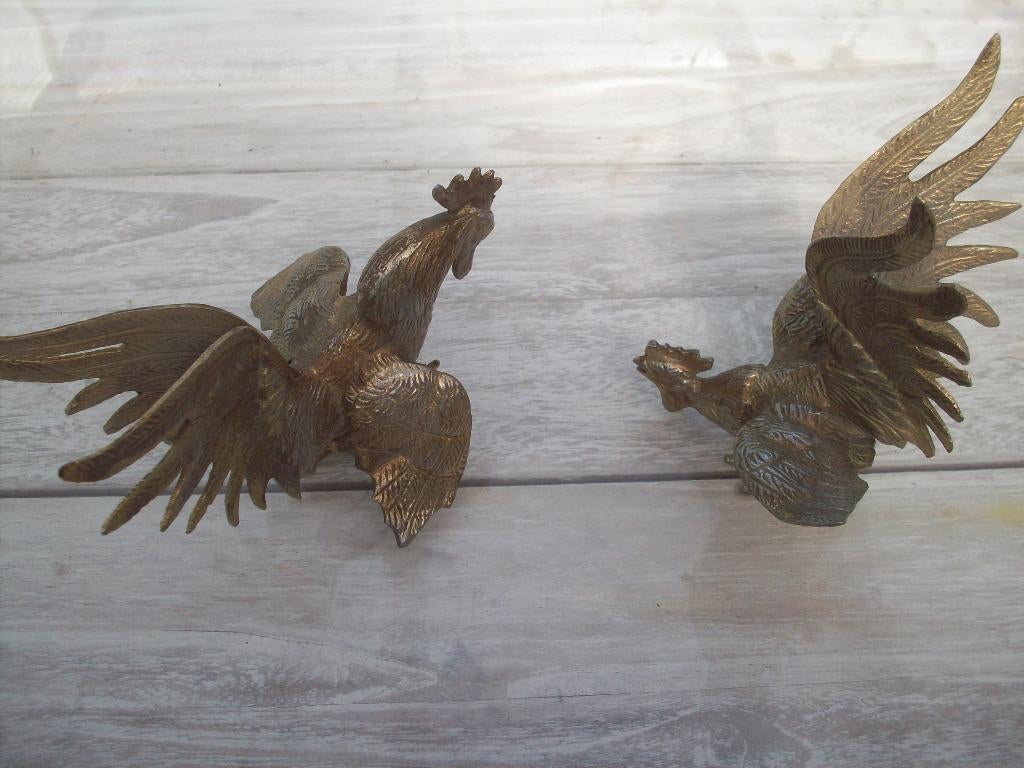 2 massief geel koper mooie vecht hanen., Ophalen of Verzenden, Koper