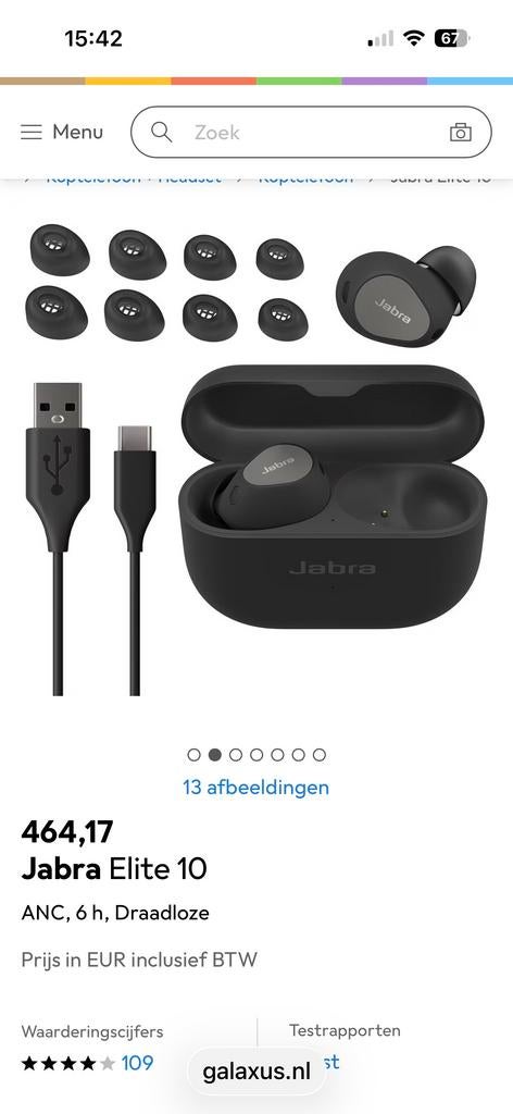 Jabra Elite 10 oordopjes z.g.a.n. compleet in doos, Ophalen of Verzenden, Zo goed als nieuw, Draadloos