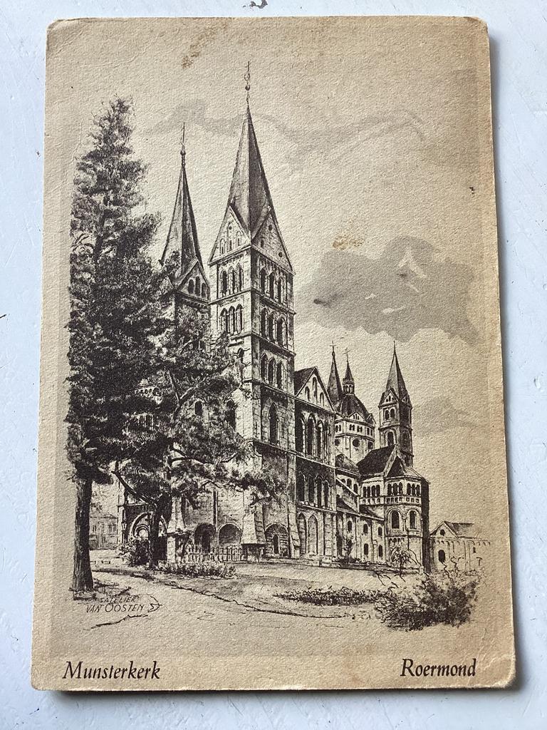 Oude ansichtkaart Munsterkerk Roermond, Verzenden, 1940 tot 1960, Gelopen, Limburg