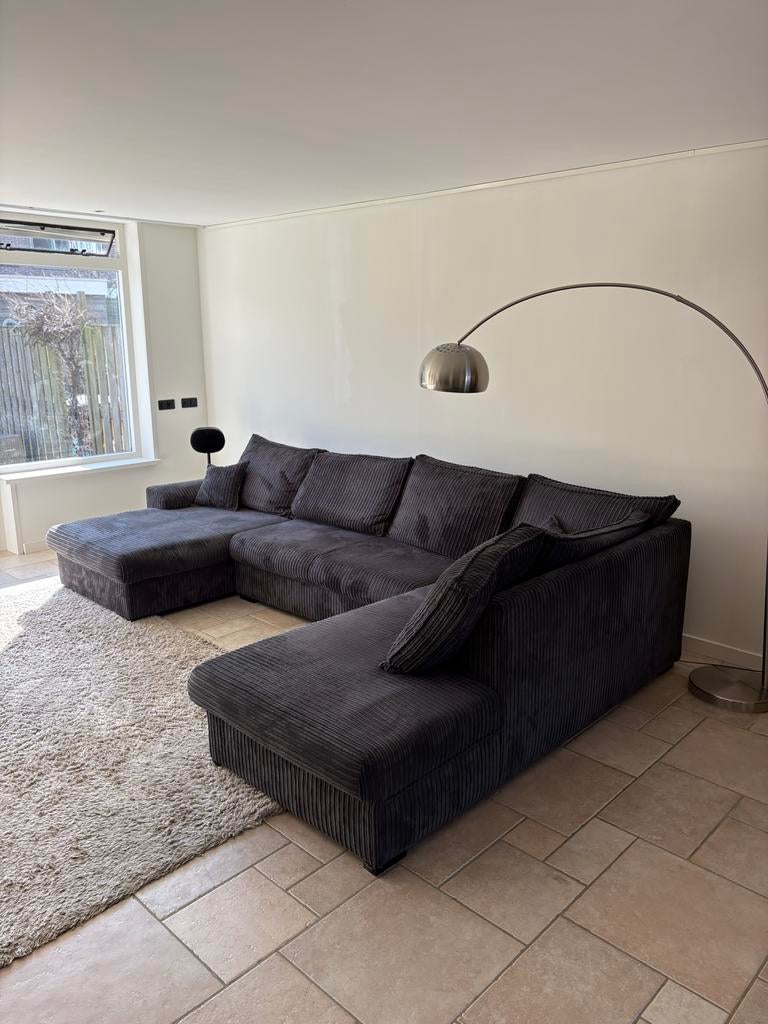 Loods 5 hoekbank antraciet – grote U-bank met chaise longue, Ophalen, Zo goed als nieuw, Stof