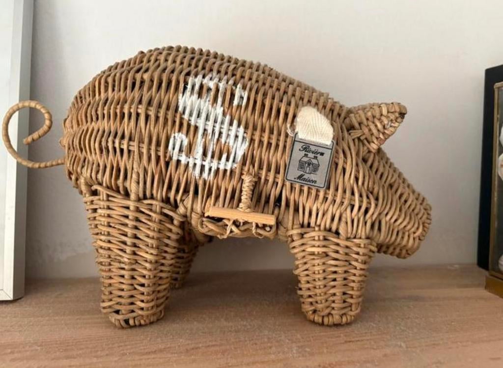 Riviera maison rattan spaarvarken spaarpot, Verzamelen, Spaarpotten, Ophalen of Verzenden, Zo goed als nieuw, Overige materialen