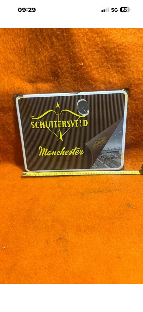 Emaille bord Schuttersveld Manchester Van Heek, Verzamelen, Reclamebord, De, Ophalen of Verzenden, Che
