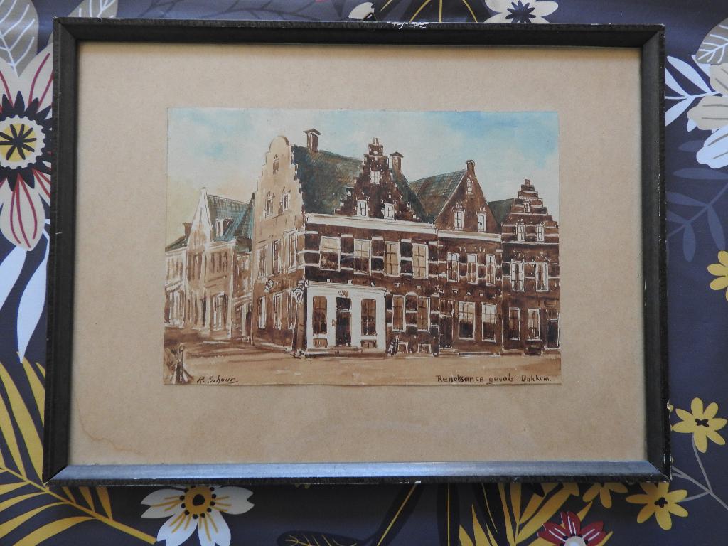 Aquarel - Renaissance gevels Dokkum - De Zijl - Vlasstraat, Ophalen