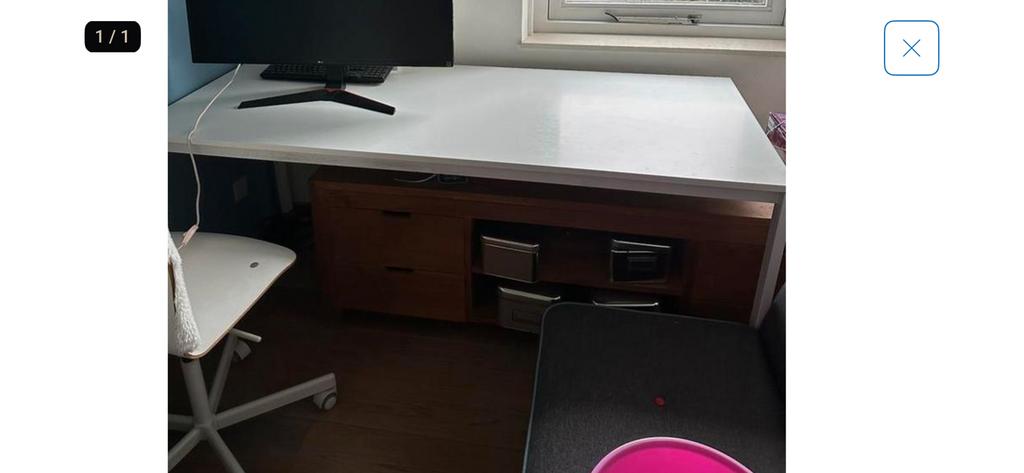 Wit bureau met stabiel chromen onderstel, Ophalen, Gebruikt, Metaal, Industrieel