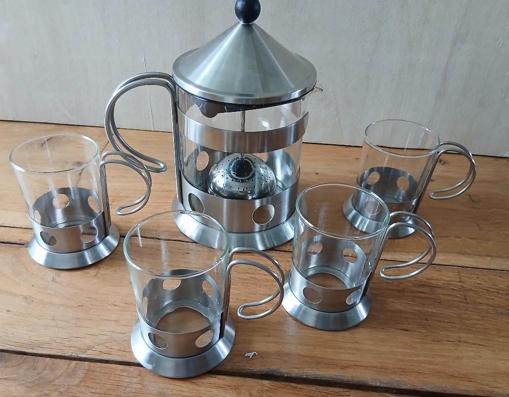 Theepot 1,2 liter met vier theeglazen, merk Ambition Ismea, Overige typen, Ophalen of Verzenden, Overige stijlen, Glas