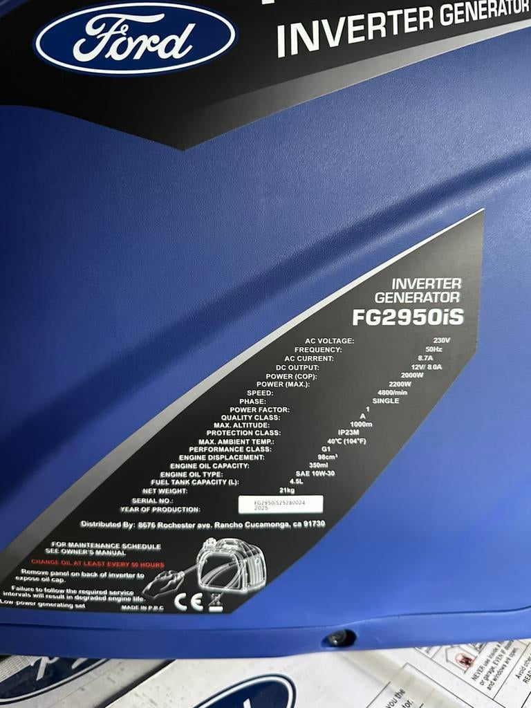 Ford fg2950iS l Inverter l noodstroom l usb l aggregaat, Ophalen of Verzenden, Zo goed als nieuw, Minder dan 5 kVA, Benzine