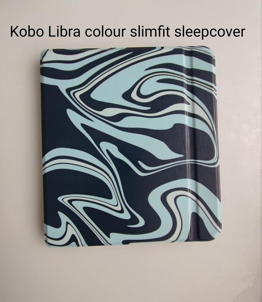 Kobo Libra Colour Slimfit Sleepcover - Abstract Blauw, Ophalen of Verzenden, Nieuw, 7 inch, Kobo
