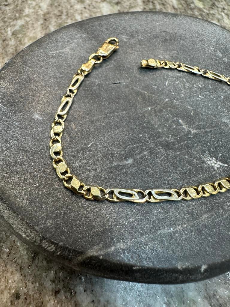 Prachtige 14k gouden valkenoog armband, Ophalen of Verzenden, Zo goed als nieuw, Goud, Met edelsteen