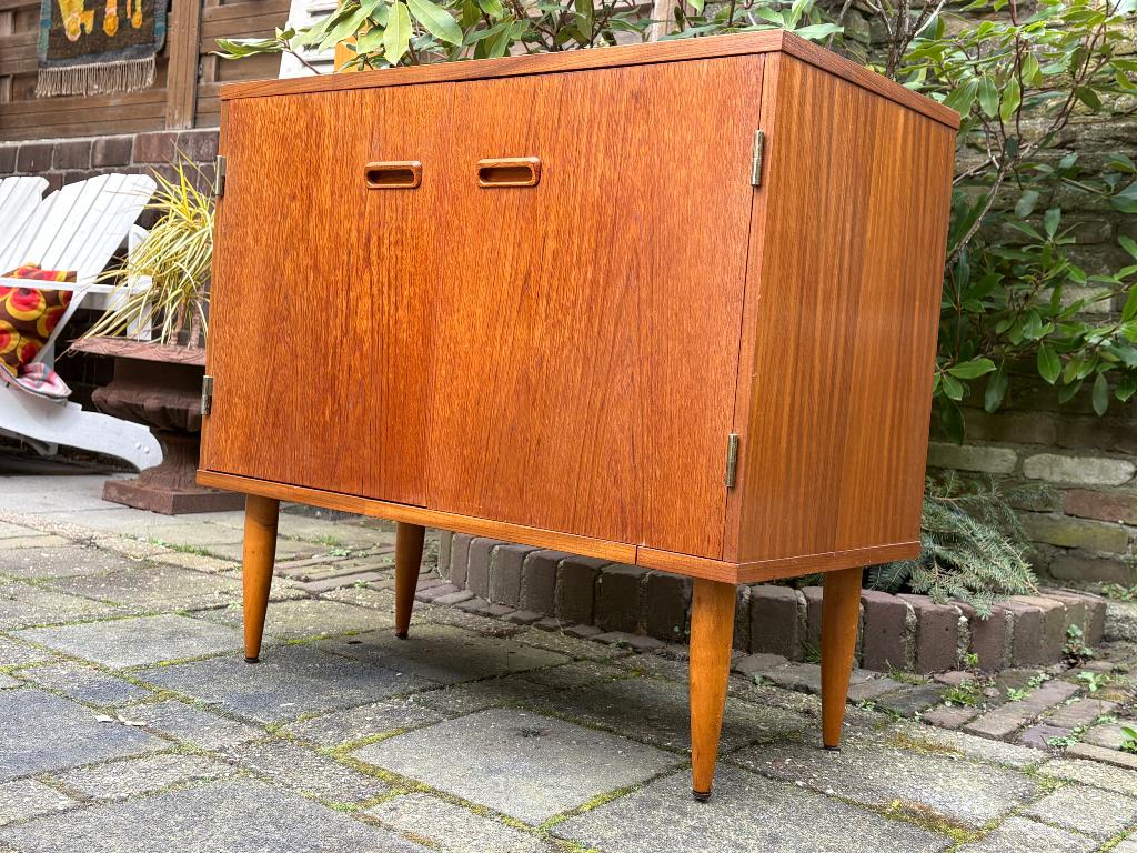 Deens design - Badkamermeubel tv lp kastje retro vintage 60s, Gebruikt, 3 of 4 laden, Minder dan 100 cm, 25 tot 50 cm