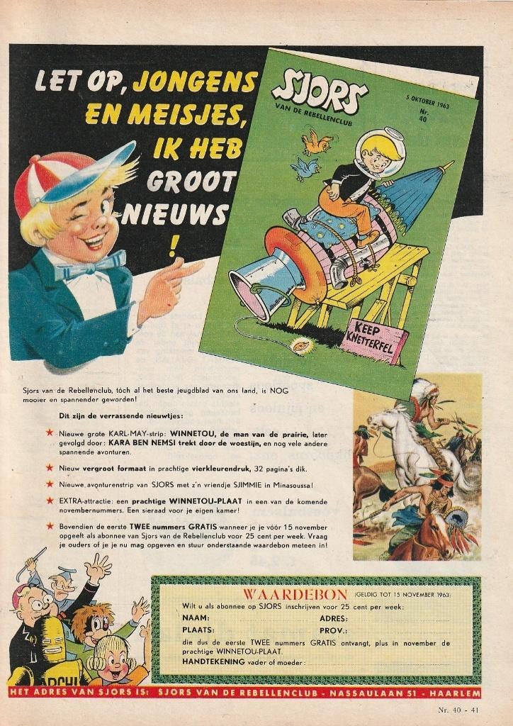 Retro reclame 1963 Sjors Rebellenclub keep knetterfel, Verzenden, Overige typen