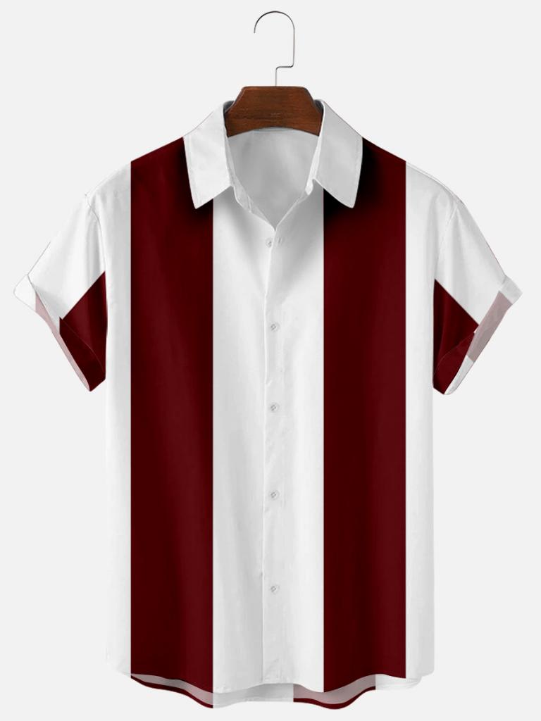 Rood wit gestreept heren overhemd / bowling rockabilly, Verzenden, Nieuw, Overige kleuren, Overige halswijdtes