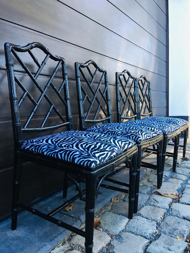 Vintage Jonathan Adler Faux Bamboo Chippendale stoelen !!!, Ophalen, Zwart, Faux Bamboo, Zo goed als nieuw