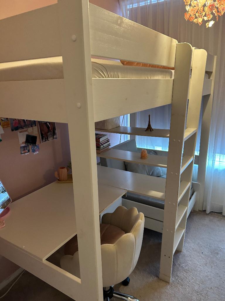 Hoogslaper hout wit, Ophalen, Gebruikt, 90 cm, Eenpersoons