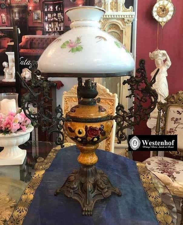 Groot brocante olielamp antiek barok koper,