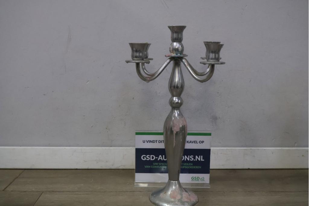 Vintage Zilverkleurige 5-Armige Kandelaar, Ophalen of Verzenden