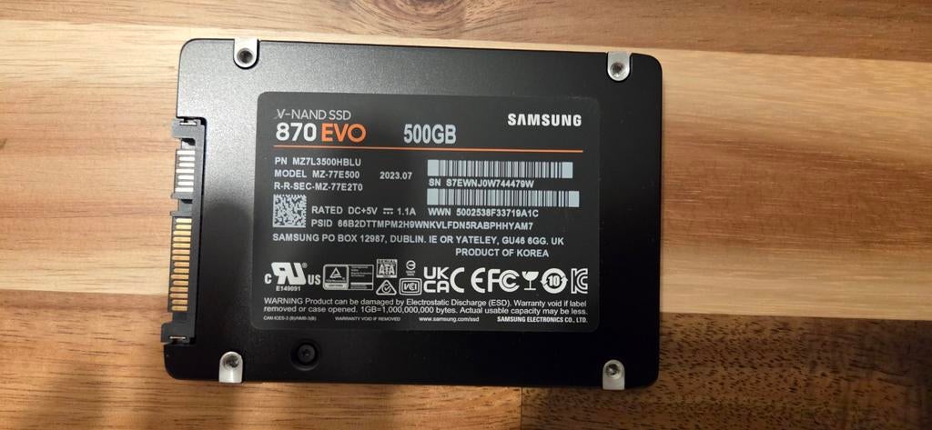 Samsung 870 EVO 500GB, Computers en Software, Harde schijven, Ophalen of Verzenden, Zo goed als nieuw, Laptop
