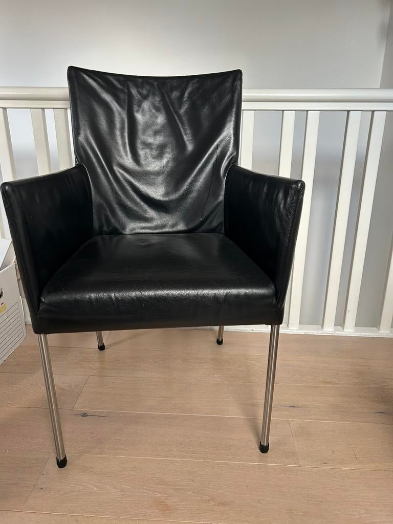 Leren eetkamer stoelen, Gebruikt, Zwart, Leer, Ophalen of Verzenden