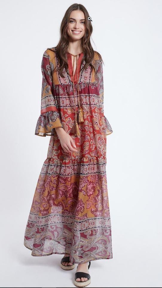 Ana Alcazar boho maxi jurk met onderjurk, small NIEUW, Overige kleuren, Nieuw, Ophalen of Verzenden, Maat 36 (S)