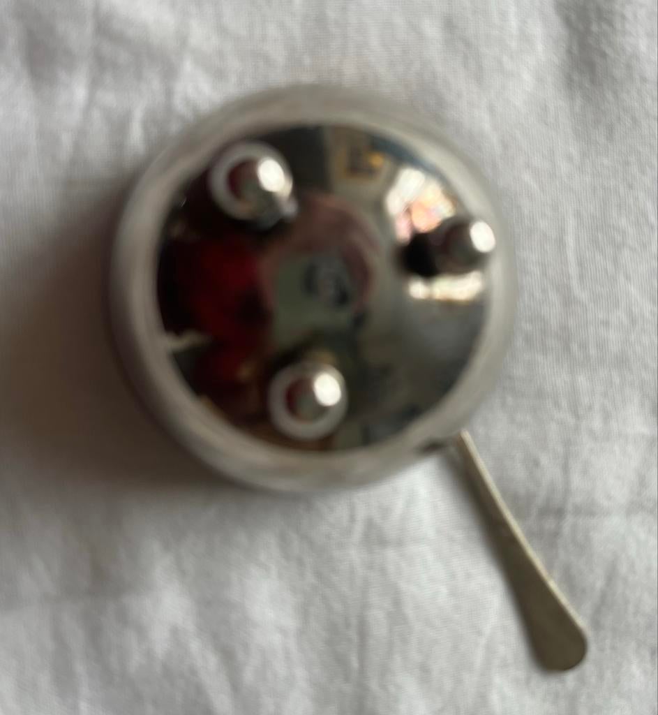 Verzilverd antiek Engels mosterdpotje met glazen binnenbakje, Antiek en Kunst, Antiek | Bestek, Ophalen of Verzenden