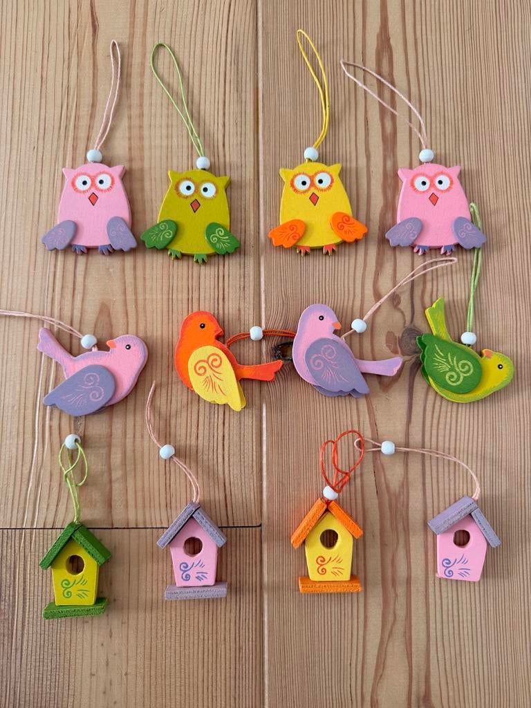 Houten Paasdecoratie. Uilen, vogels en vogelhuisjes, Ophalen of Verzenden, Zo goed als nieuw