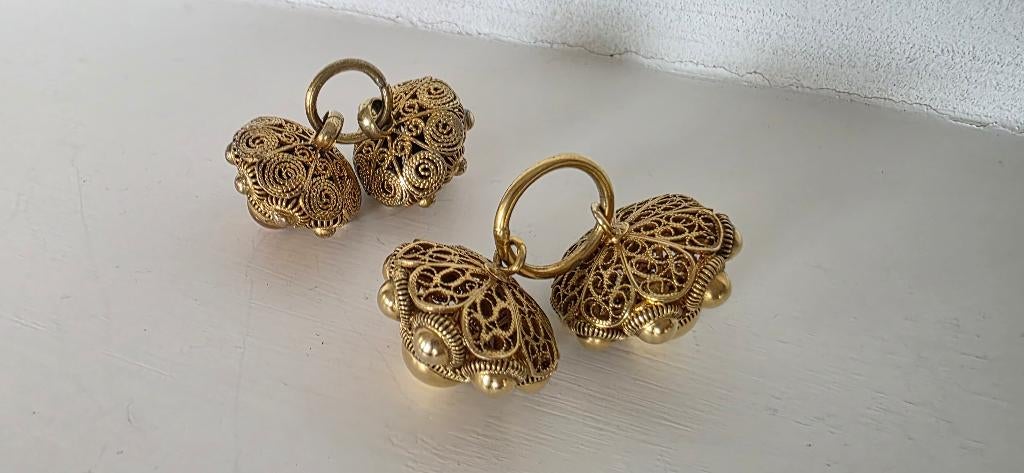 Grote 19e eeuwse Zilveren Keelknopen Goudverguld 28 en 24 mm, Ophalen of Verzenden, Zilver