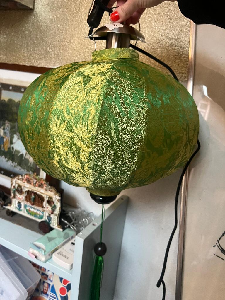 Vintage stoffen Vietnamese zijde lantaarn lampion hanglamp, Ophalen of Verzenden, Zo goed als nieuw, Stof, Vintage brocante