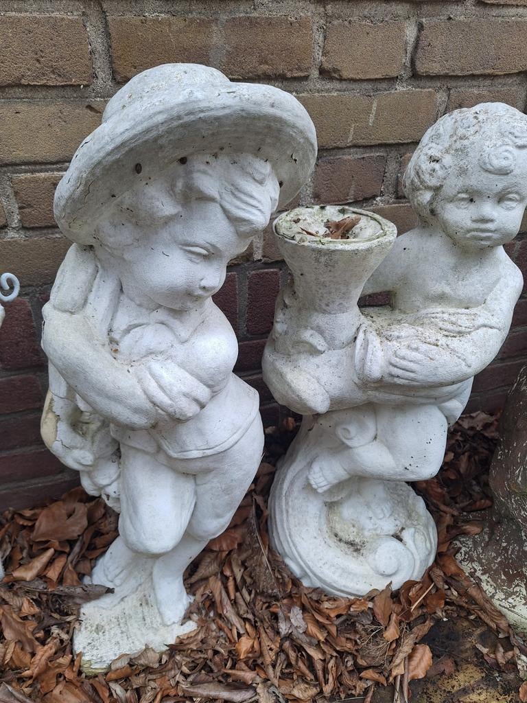 Twee tuinbeelden tuindecoratie brocante, Ophalen, Gebruikt, Overige typen