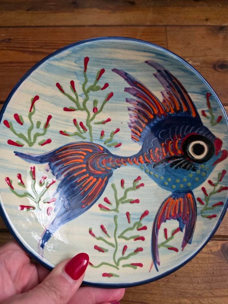 Piegdemont vissen schaaltje - Handgeschilderd keramiek, Antiek en Kunst, Ophalen of Verzenden