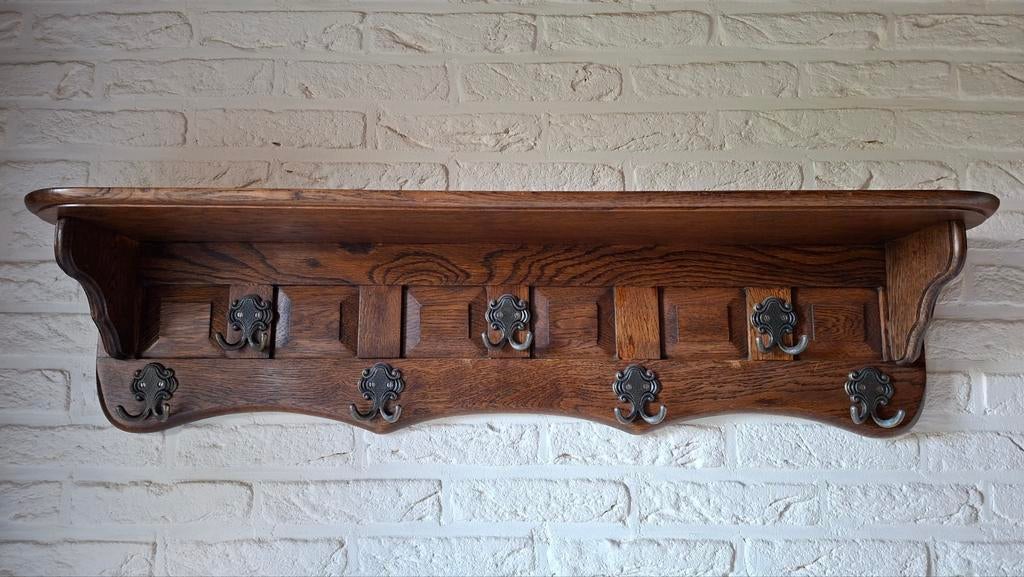 Kapstok met hoedenplank, donker eiken hout, 100 x 19,5 x 24, Huis en Inrichting, Ophalen, Hout, Wandkapstok, Minder dan 100 cm