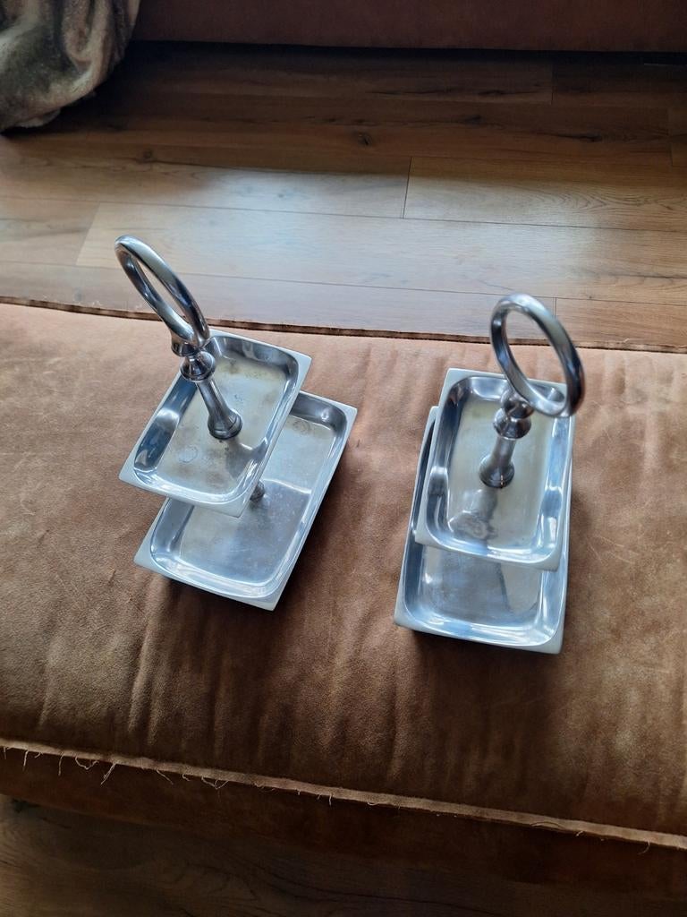 Riviera Maison rechthoekige zilverkleurige etagere, Ophalen of Verzenden, Gebruikt