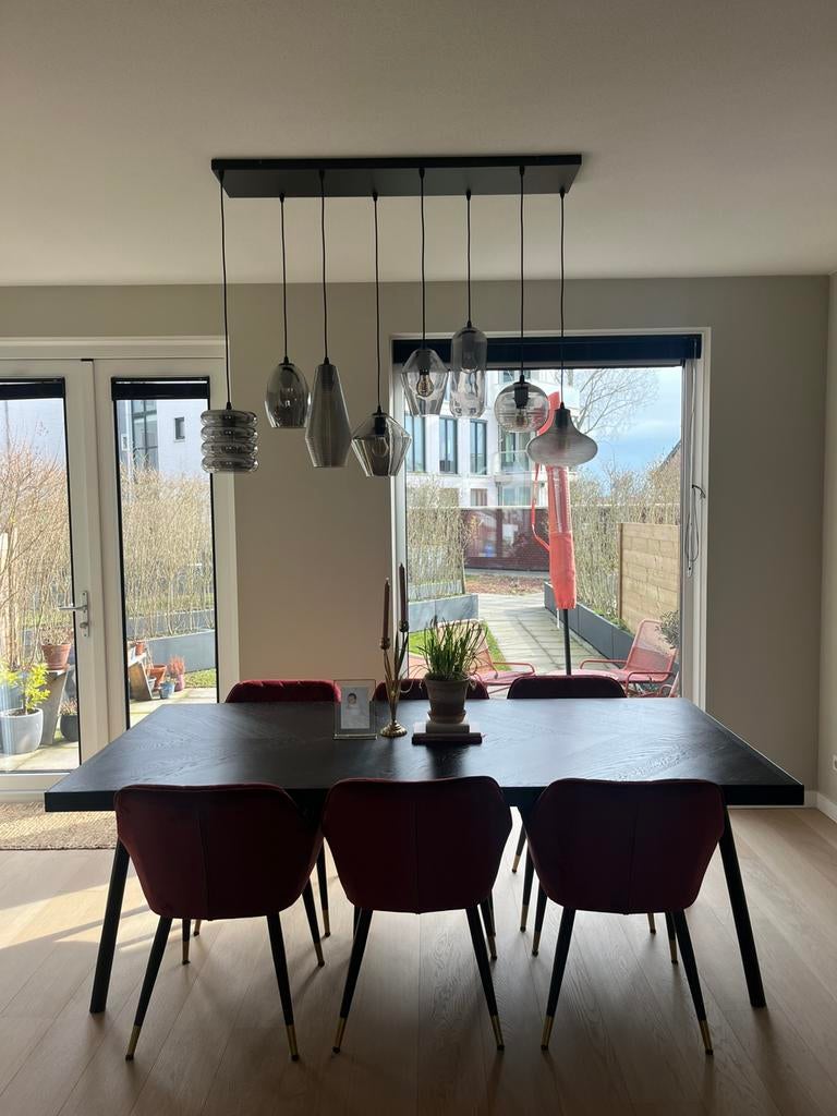 Eikenhouten eettafel & stoelen, Huis en Inrichting, Tafels | Eettafels, Ophalen, Eikenhout, 200 cm of meer, 50 tot 100 cm