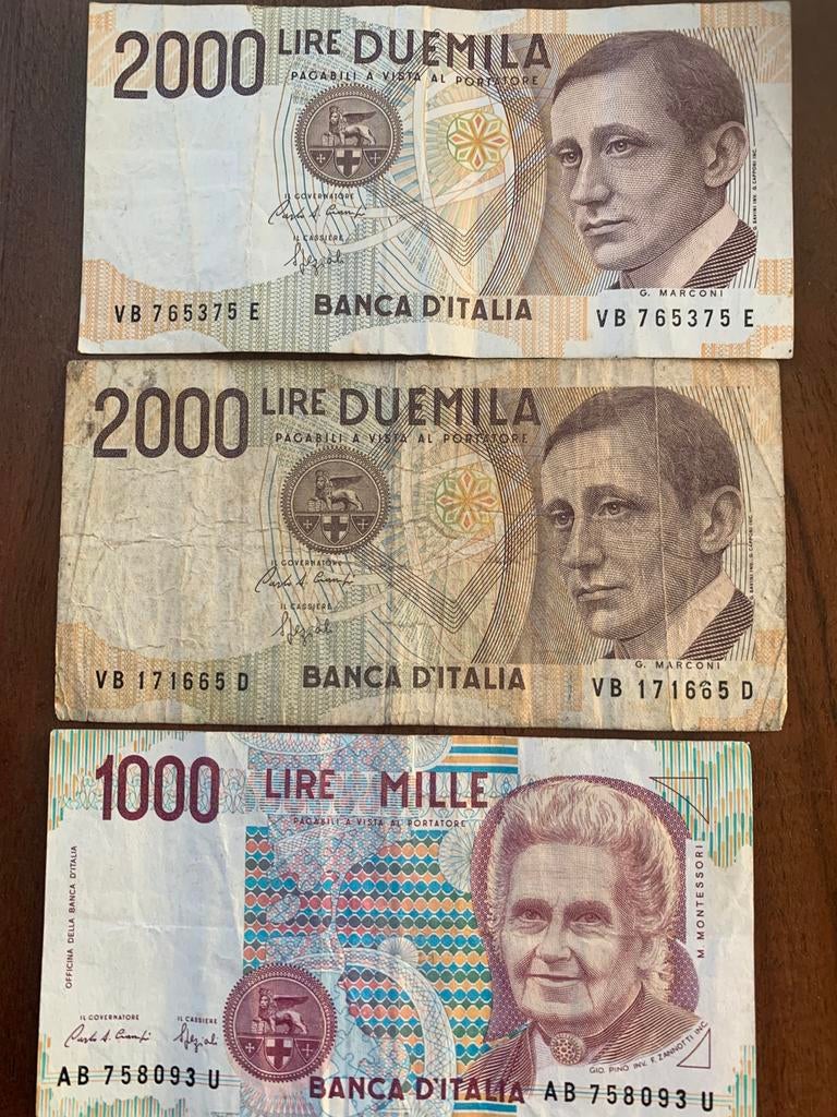 Italiaanse Lire briefgeld 2000 en 1000, Postzegels en Munten, Bankbiljetten | Europa | Niet-Eurobiljetten, Ophalen of Verzenden