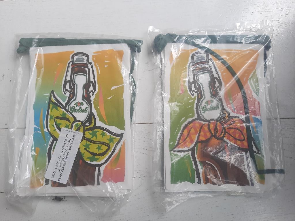Te koop: 2x Grolsch CARNAVAL vlaggetjes/ slingers, Ophalen of Verzenden, Nieuw, Versiering, Carnaval
