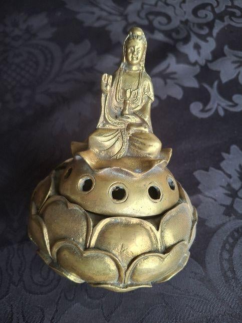 Prachtige Chinese wierookbrander met Quan Yin op lotusbloem, Ophalen of Verzenden
