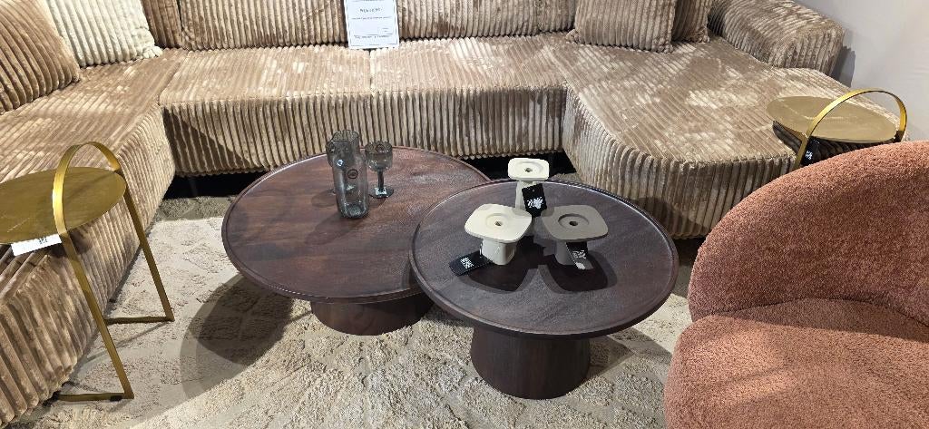 Ronde Salontafel 80 & 66 cm Bruin | Showmodel Hoge korting!, 50 tot 100 cm, Bornsestraat 31, Rond, Zo goed als nieuw