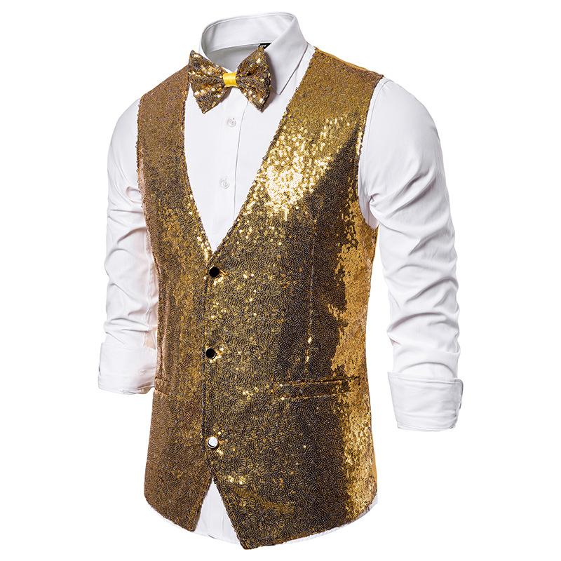 Heren gouden glitter gilet giletje feest party kostuum, Verzenden, Nieuw, Overige maten, Overige thema's