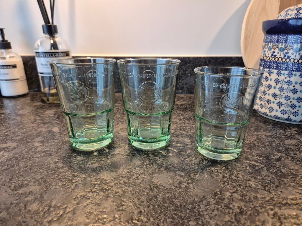 Bacardi glazen groenig 3 stuks, Verzamelen, Ophalen of Verzenden, Overige typen