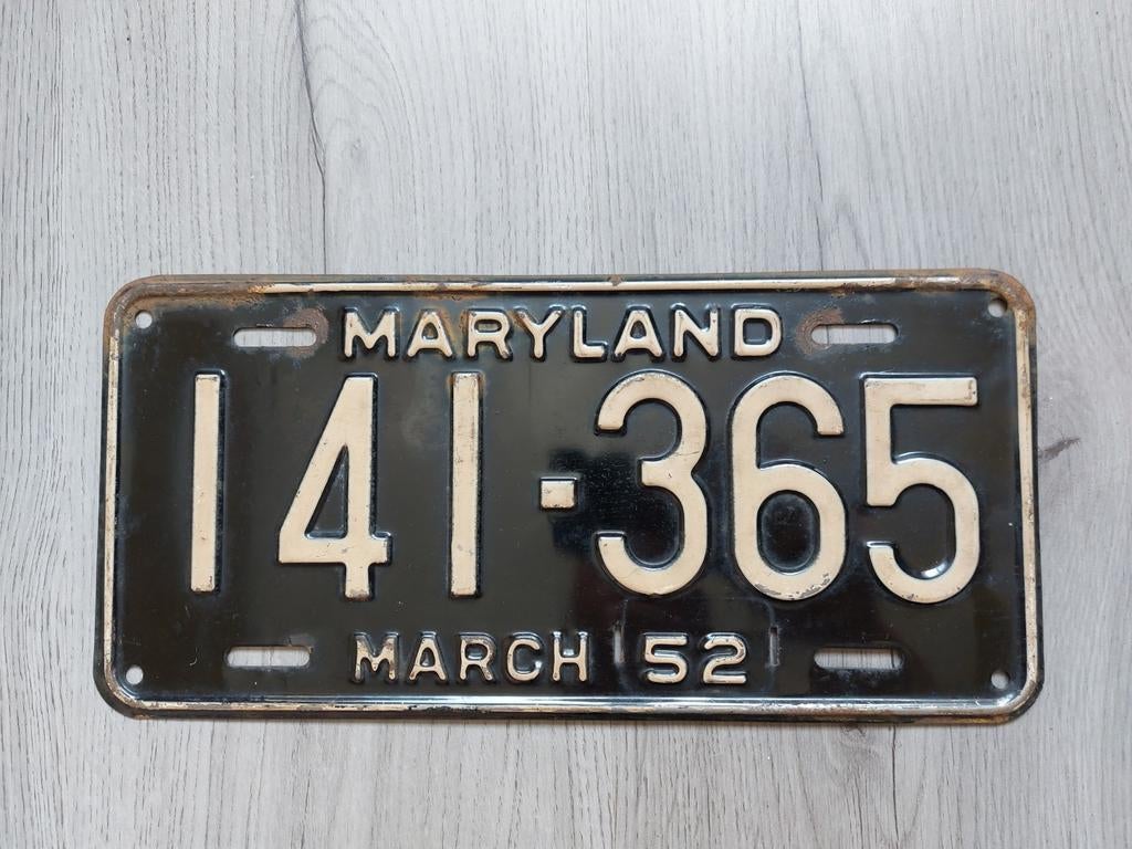 Kentekenplaat 1952 Maryland USA Nummerplaat Nummerbord, Ophalen of Verzenden, Gebruikt, Auto's