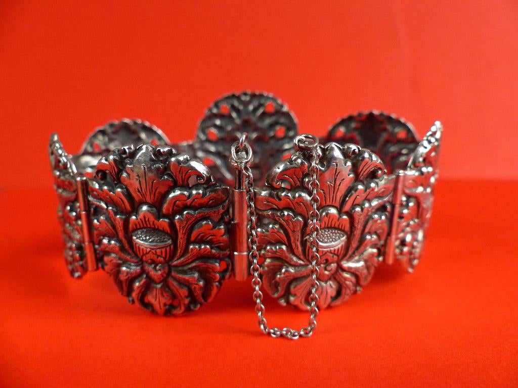 Prachtige Brede Zilveren Djokja Armband - veiligsheidssluiti, Verzenden, Zilver, Armband