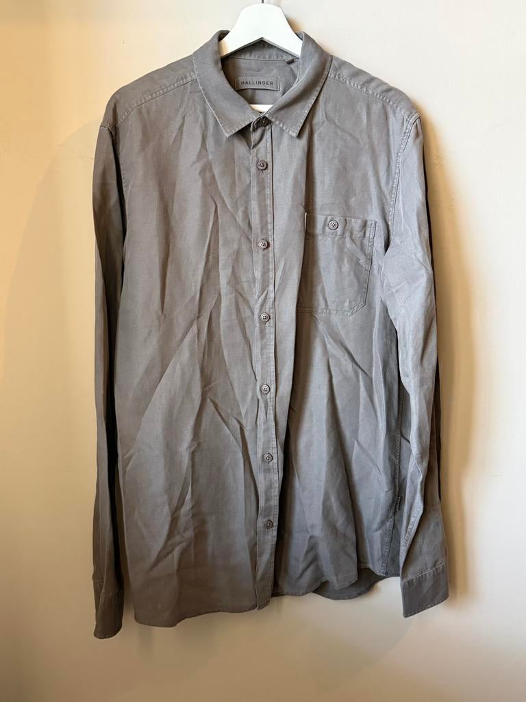 Heren overhemd lange mouwen grijs XL Hallinger, Kleding | Heren, Ophalen of Verzenden, Zo goed als nieuw, Grijs, Halswijdte 43/44 (XL)