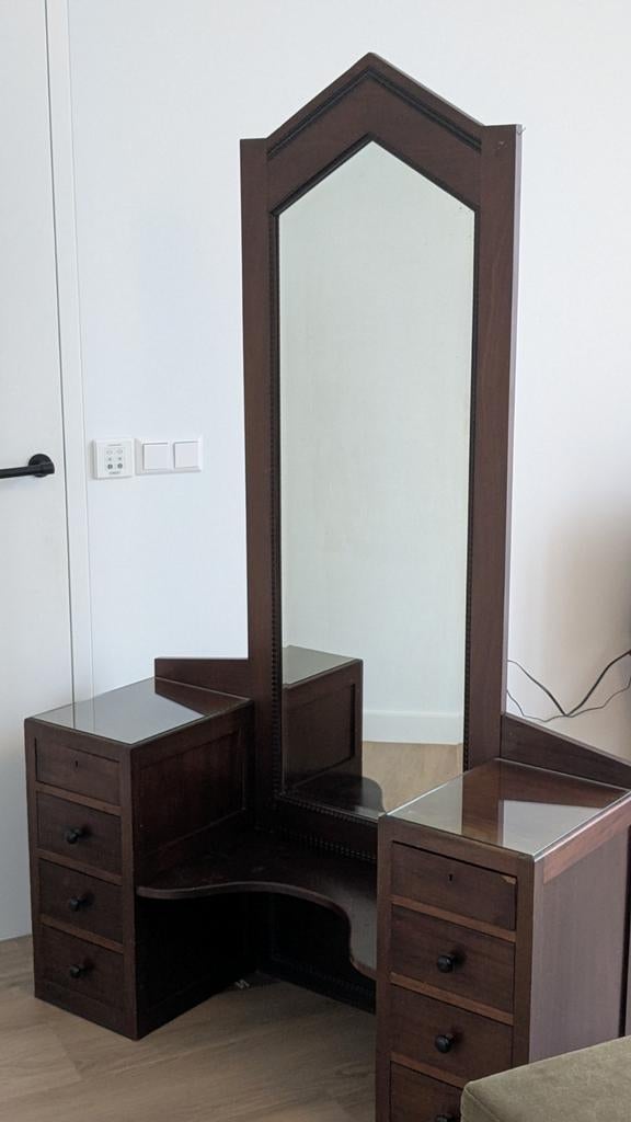 Mooie Art Deco stijl kaptafel met geslepen spiegel, Antiek en Kunst, Ophalen